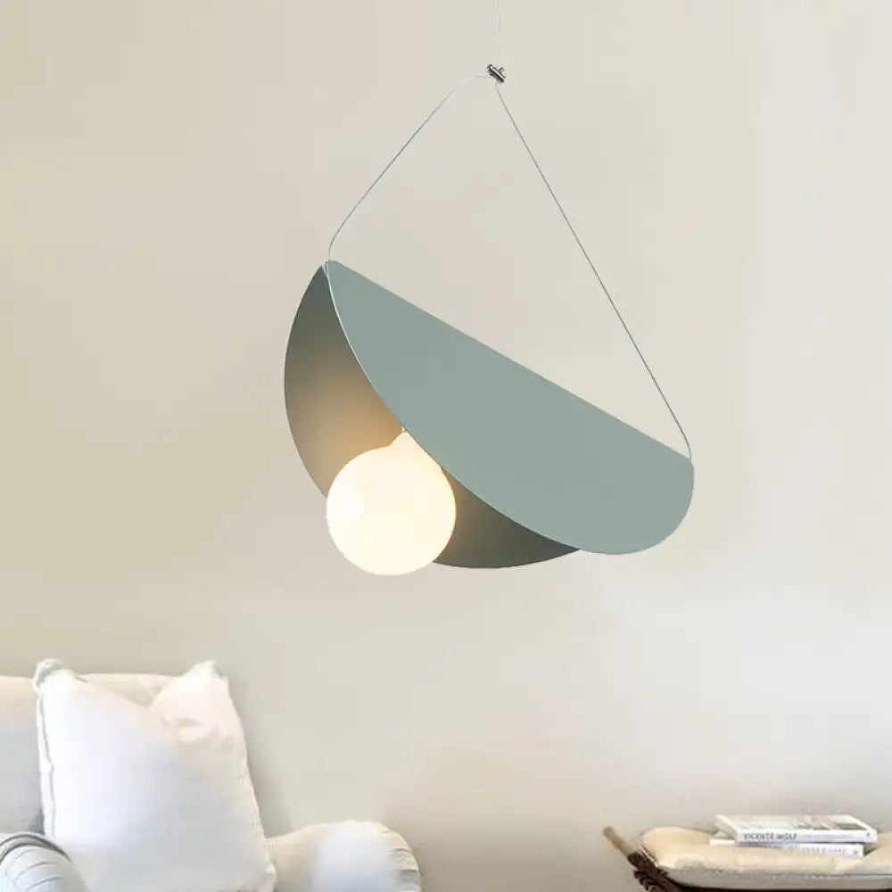 Contemporary Curved Hanging Lighting - 1 Light Metal Pendant for Bedroom - Black/Grey