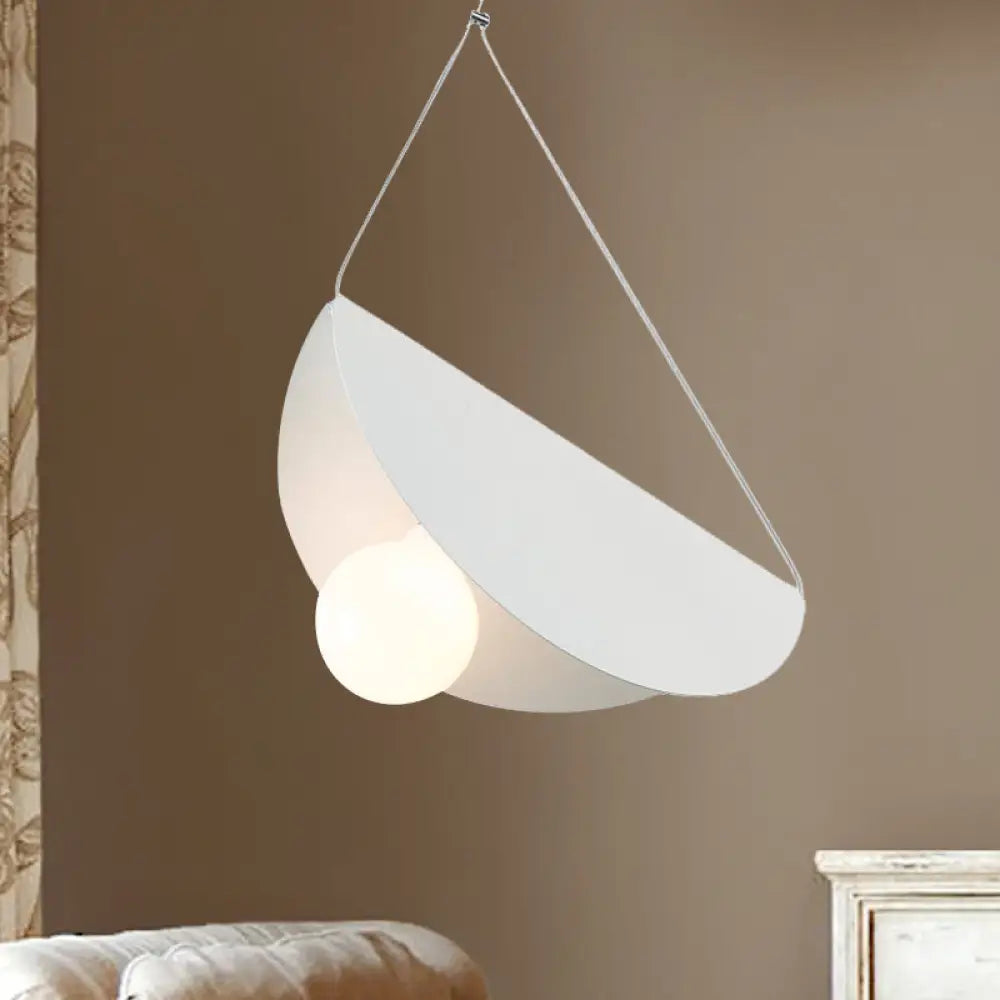 Contemporary Curved Hanging Lighting - 1 Light Metal Pendant for Bedroom - Black/Grey