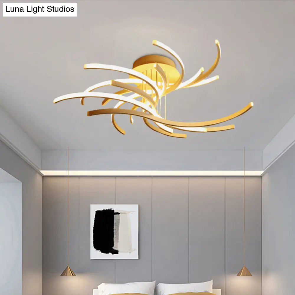 DecorBites™ DecorBites™ Contemporary Curved LED Flushmount Lighting in White for Modern Living Rooms