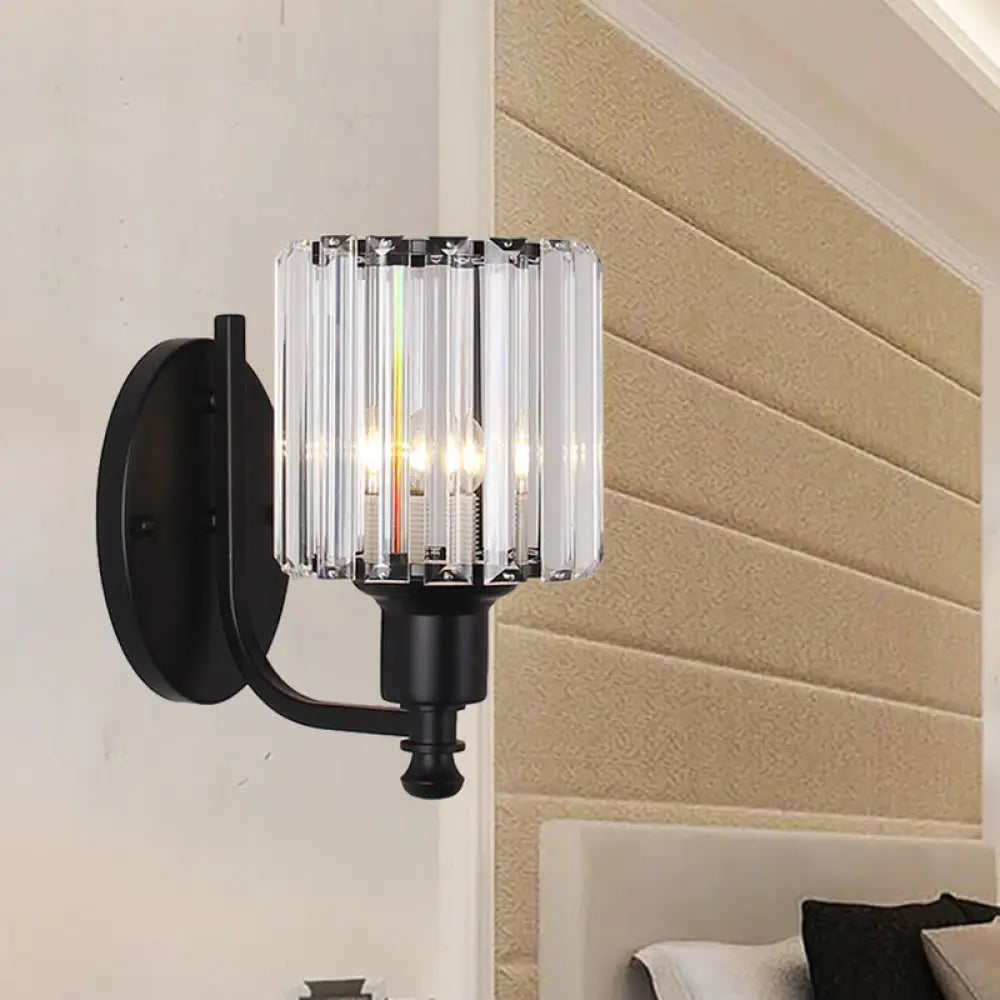 DecorBites™ DecorBites™ Contemporary Cylinder Crystal Wall Light with 1 Head Mounted on Bedroom Wall - Black/Gold Curved Arm