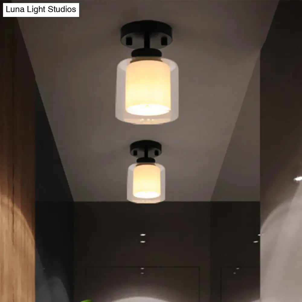 DecorBites™ DecorBites™ Contemporary Cylinder Semi Flush Ceiling Light with Glass Shade - Black/Silver/Gold Finish, 1 Bulb Fixture