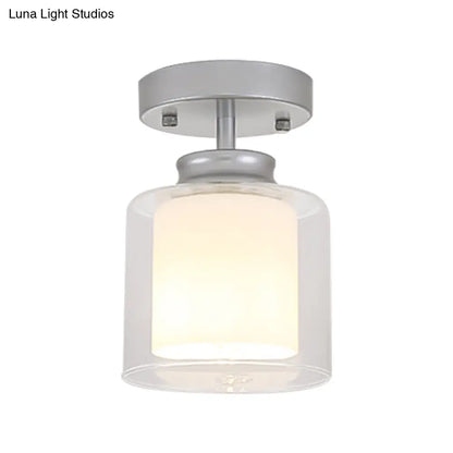 DecorBites™ DecorBites™ Contemporary Cylinder Semi Flush Ceiling Light with Glass Shade - Black/Silver/Gold Finish, 1 Bulb Fixture