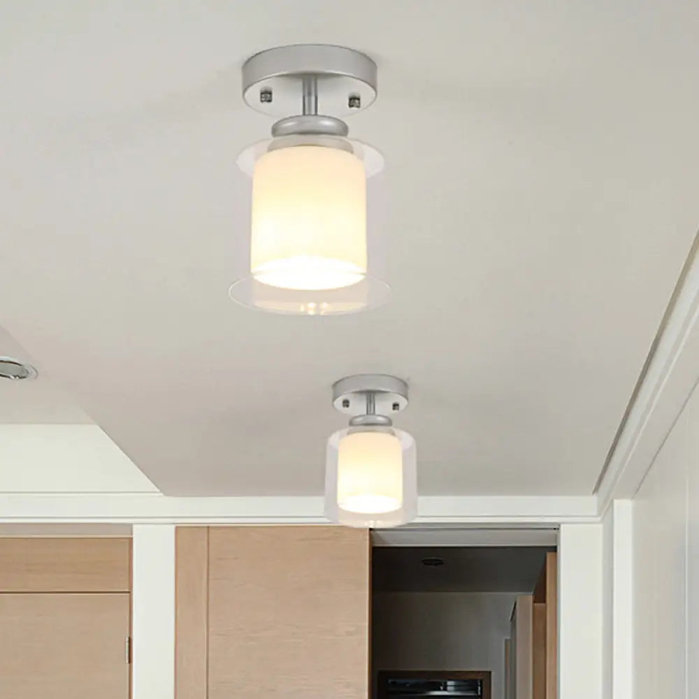 DecorBites™ DecorBites™ Contemporary Cylinder Semi Flush Ceiling Light with Glass Shade - Black/Silver/Gold Finish, 1 Bulb Fixture