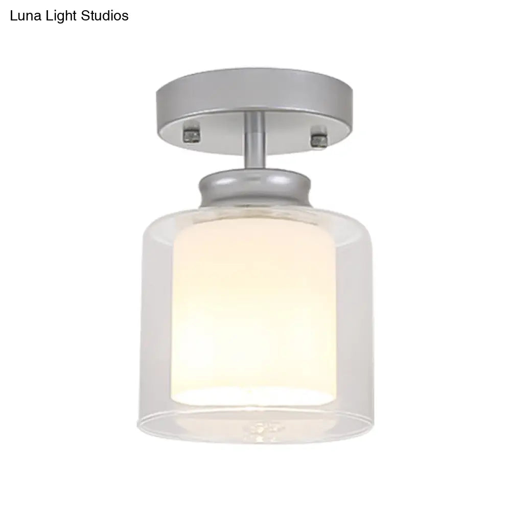 DecorBites™ DecorBites™ Contemporary Cylinder Semi Flush Ceiling Light with Glass Shade - Black/Silver/Gold Finish, 1 Bulb Fixture