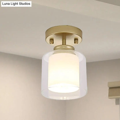 DecorBites™ DecorBites™ Contemporary Cylinder Semi Flush Ceiling Light with Glass Shade - Black/Silver/Gold Finish, 1 Bulb Fixture