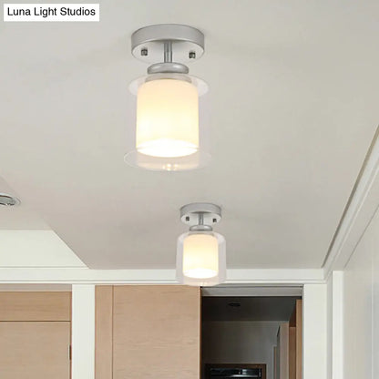 DecorBites™ DecorBites™ Contemporary Cylinder Semi Flush Ceiling Light with Glass Shade - Black/Silver/Gold Finish, 1 Bulb Fixture