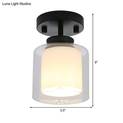 DecorBites™ DecorBites™ Contemporary Cylinder Semi Flush Ceiling Light with Glass Shade - Black/Silver/Gold Finish, 1 Bulb Fixture