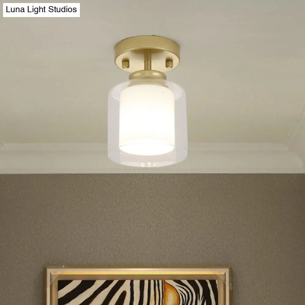 DecorBites™ DecorBites™ Contemporary Cylinder Semi Flush Ceiling Light with Glass Shade - Black/Silver/Gold Finish, 1 Bulb Fixture