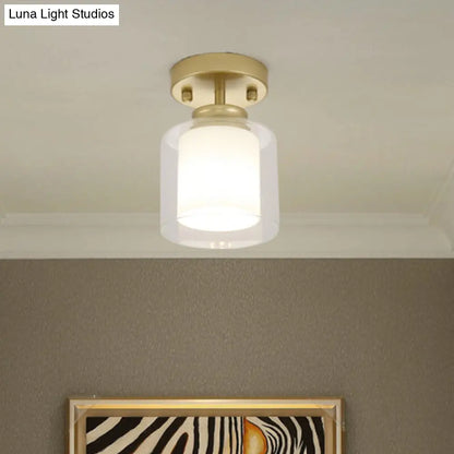 DecorBites™ DecorBites™ Contemporary Cylinder Semi Flush Ceiling Light with Glass Shade - Black/Silver/Gold Finish, 1 Bulb Fixture