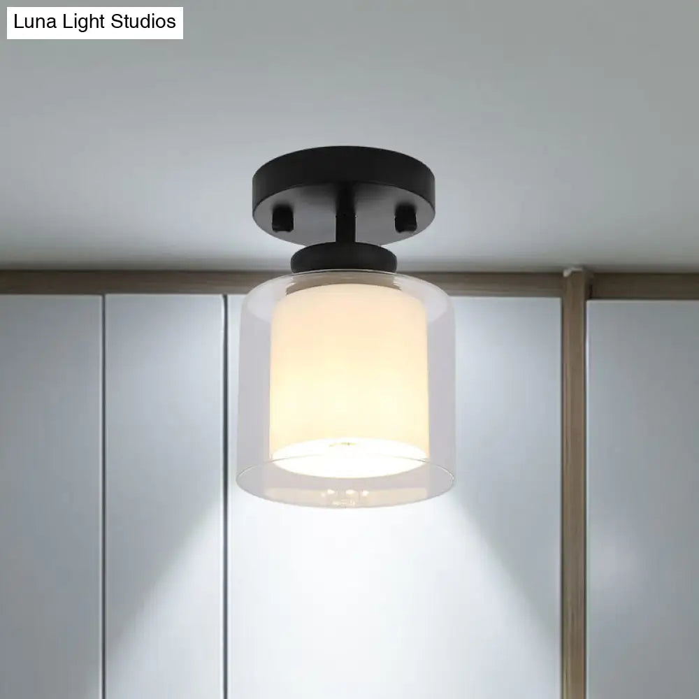 DecorBites™ DecorBites™ Contemporary Cylinder Semi Flush Ceiling Light with Glass Shade - Black/Silver/Gold Finish, 1 Bulb Fixture