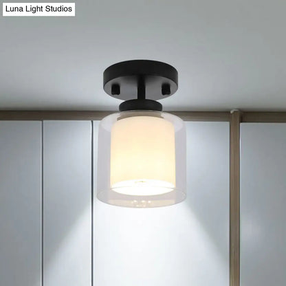 DecorBites™ DecorBites™ Contemporary Cylinder Semi Flush Ceiling Light with Glass Shade - Black/Silver/Gold Finish, 1 Bulb Fixture