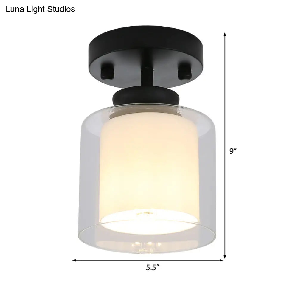 DecorBites™ DecorBites™ Contemporary Cylinder Semi Flush Ceiling Light with Glass Shade - Black/Silver/Gold Finish, 1 Bulb Fixture