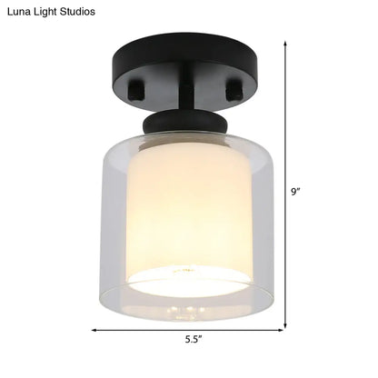 DecorBites™ DecorBites™ Contemporary Cylinder Semi Flush Ceiling Light with Glass Shade - Black/Silver/Gold Finish, 1 Bulb Fixture