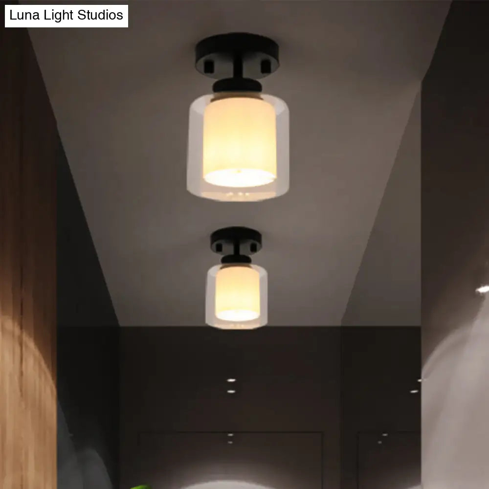 DecorBites™ DecorBites™ Contemporary Cylinder Semi Flush Ceiling Light with Glass Shade - Black/Silver/Gold Finish, 1 Bulb Fixture