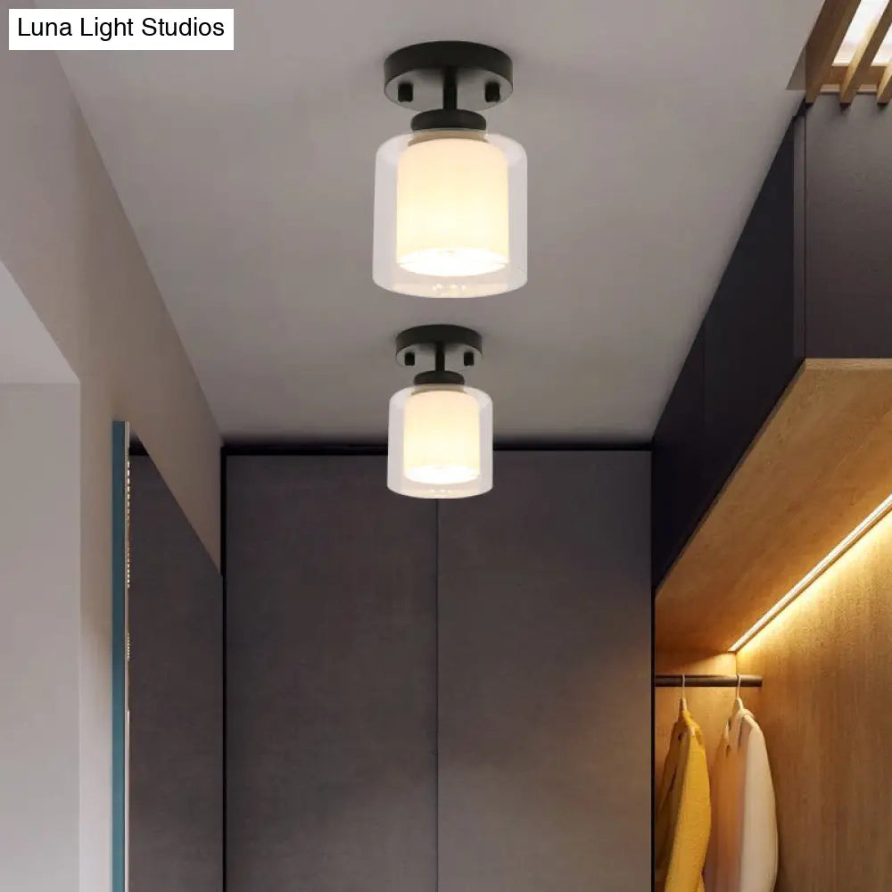 DecorBites™ DecorBites™ Contemporary Cylinder Semi Flush Ceiling Light with Glass Shade - Black/Silver/Gold Finish, 1 Bulb Fixture