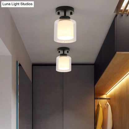 DecorBites™ DecorBites™ Contemporary Cylinder Semi Flush Ceiling Light with Glass Shade - Black/Silver/Gold Finish, 1 Bulb Fixture