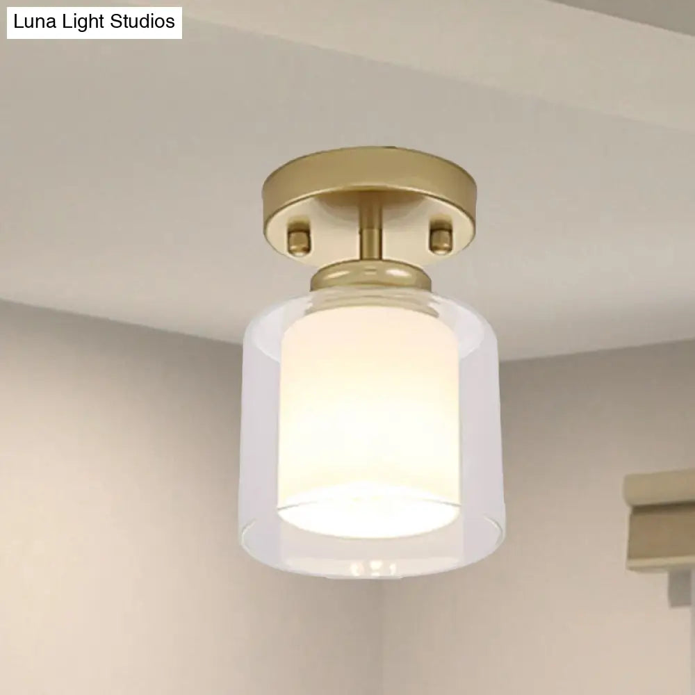 DecorBites™ DecorBites™ Contemporary Cylinder Semi Flush Ceiling Light with Glass Shade - Black/Silver/Gold Finish, 1 Bulb Fixture