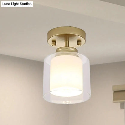 DecorBites™ DecorBites™ Contemporary Cylinder Semi Flush Ceiling Light with Glass Shade - Black/Silver/Gold Finish, 1 Bulb Fixture