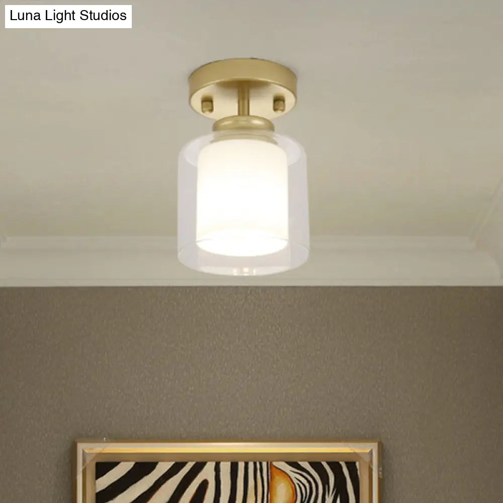 DecorBites™ DecorBites™ Contemporary Cylinder Semi Flush Ceiling Light with Glass Shade - Black/Silver/Gold Finish, 1 Bulb Fixture