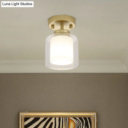 DecorBites™ DecorBites™ Contemporary Cylinder Semi Flush Ceiling Light with Glass Shade - Black/Silver/Gold Finish, 1 Bulb Fixture