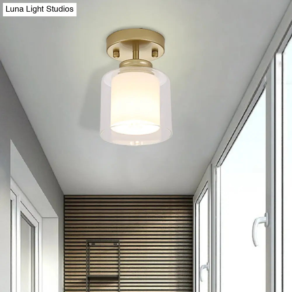 DecorBites™ DecorBites™ Contemporary Cylinder Semi Flush Ceiling Light with Glass Shade - Black/Silver/Gold Finish, 1 Bulb Fixture