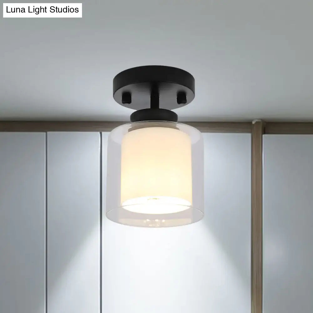 DecorBites™ DecorBites™ Contemporary Cylinder Semi Flush Ceiling Light with Glass Shade - Black/Silver/Gold Finish, 1 Bulb Fixture