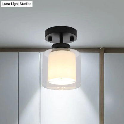 DecorBites™ DecorBites™ Contemporary Cylinder Semi Flush Ceiling Light with Glass Shade - Black/Silver/Gold Finish, 1 Bulb Fixture