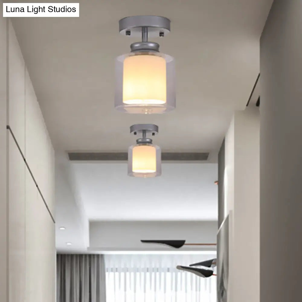 DecorBites™ DecorBites™ Contemporary Cylinder Semi Flush Ceiling Light with Glass Shade - Black/Silver/Gold Finish, 1 Bulb Fixture