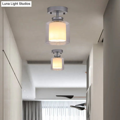 DecorBites™ DecorBites™ Contemporary Cylinder Semi Flush Ceiling Light with Glass Shade - Black/Silver/Gold Finish, 1 Bulb Fixture