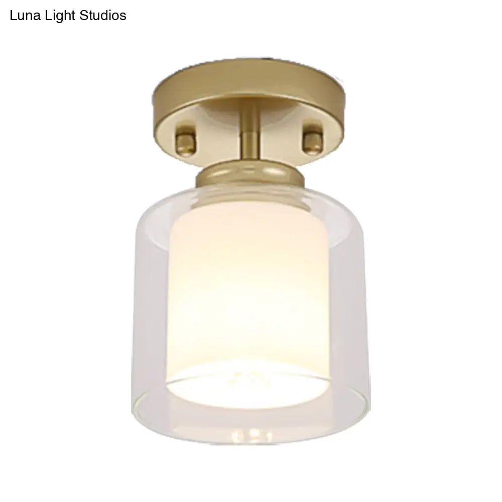 DecorBites™ DecorBites™ Contemporary Cylinder Semi Flush Ceiling Light with Glass Shade - Black/Silver/Gold Finish, 1 Bulb Fixture