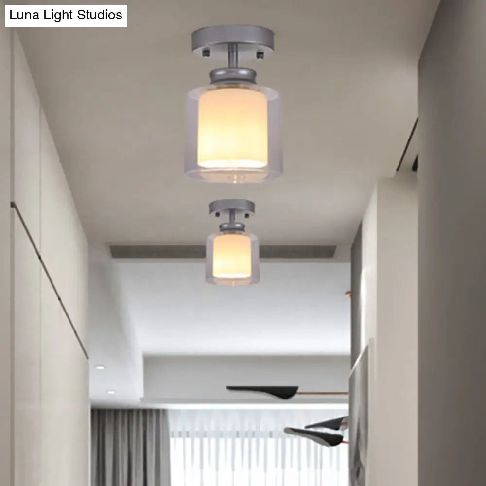 DecorBites™ DecorBites™ Contemporary Cylinder Semi Flush Ceiling Light with Glass Shade - Black/Silver/Gold Finish, 1 Bulb Fixture