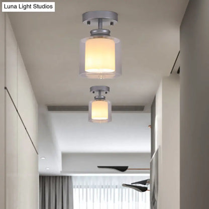 DecorBites™ DecorBites™ Contemporary Cylinder Semi Flush Ceiling Light with Glass Shade - Black/Silver/Gold Finish, 1 Bulb Fixture