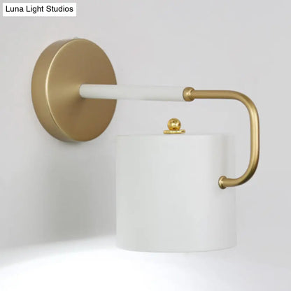 Aplique de pared cilíndrico contemporáneo DecorBites™ con brazo curvo - Lámpara de pared de metal blanco (1 bombilla)