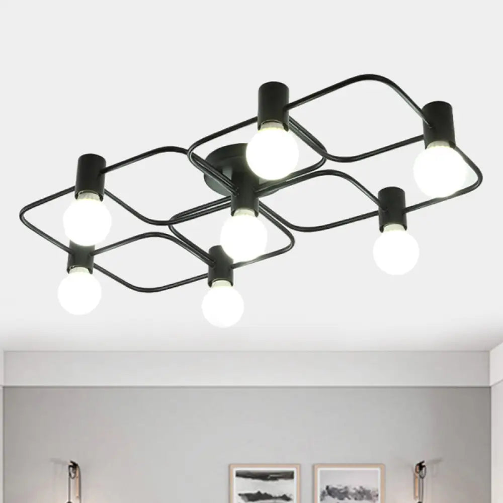 Lámpara de techo semiempotrada DecorBites™ contemporánea, rectangular o con forma de diamante, de 5, 7 o 9 luces, LED blanco/negro y pantalla de cristal opalino.