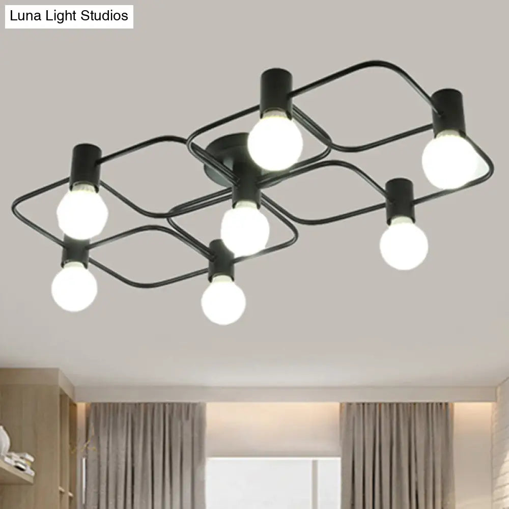 Lámpara de techo semiempotrada DecorBites™ contemporánea, rectangular o con forma de diamante, de 5, 7 o 9 luces, LED blanco/negro y pantalla de cristal opalino.