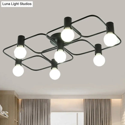 Lámpara de techo semiempotrada DecorBites™ contemporánea, rectangular o con forma de diamante, de 5, 7 o 9 luces, LED blanco/negro y pantalla de cristal opalino.
