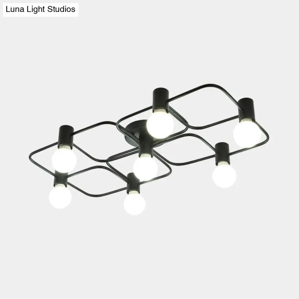 Lámpara de techo semiempotrada DecorBites™ contemporánea, rectangular o con forma de diamante, de 5, 7 o 9 luces, LED blanco/negro y pantalla de cristal opalino.