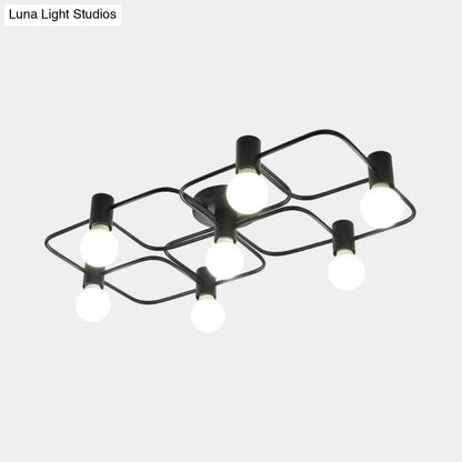 Lámpara de techo semiempotrada DecorBites™ contemporánea, rectangular o con forma de diamante, de 5, 7 o 9 luces, LED blanco/negro y pantalla de cristal opalino.