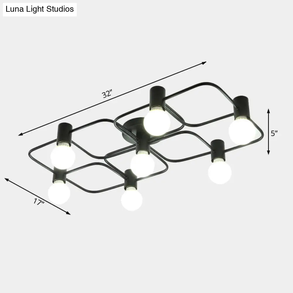 Lámpara de techo semiempotrada DecorBites™ contemporánea, rectangular o con forma de diamante, de 5, 7 o 9 luces, LED blanco/negro y pantalla de cristal opalino.