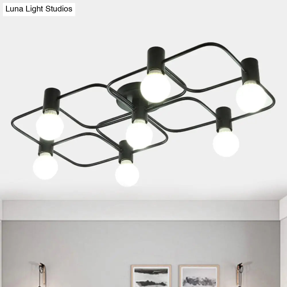Lámpara de techo semiempotrada DecorBites™ contemporánea, rectangular o con forma de diamante, de 5, 7 o 9 luces, LED blanco/negro y pantalla de cristal opalino.