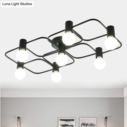 Lámpara de techo semiempotrada DecorBites™ contemporánea, rectangular o con forma de diamante, de 5, 7 o 9 luces, LED blanco/negro y pantalla de cristal opalino.