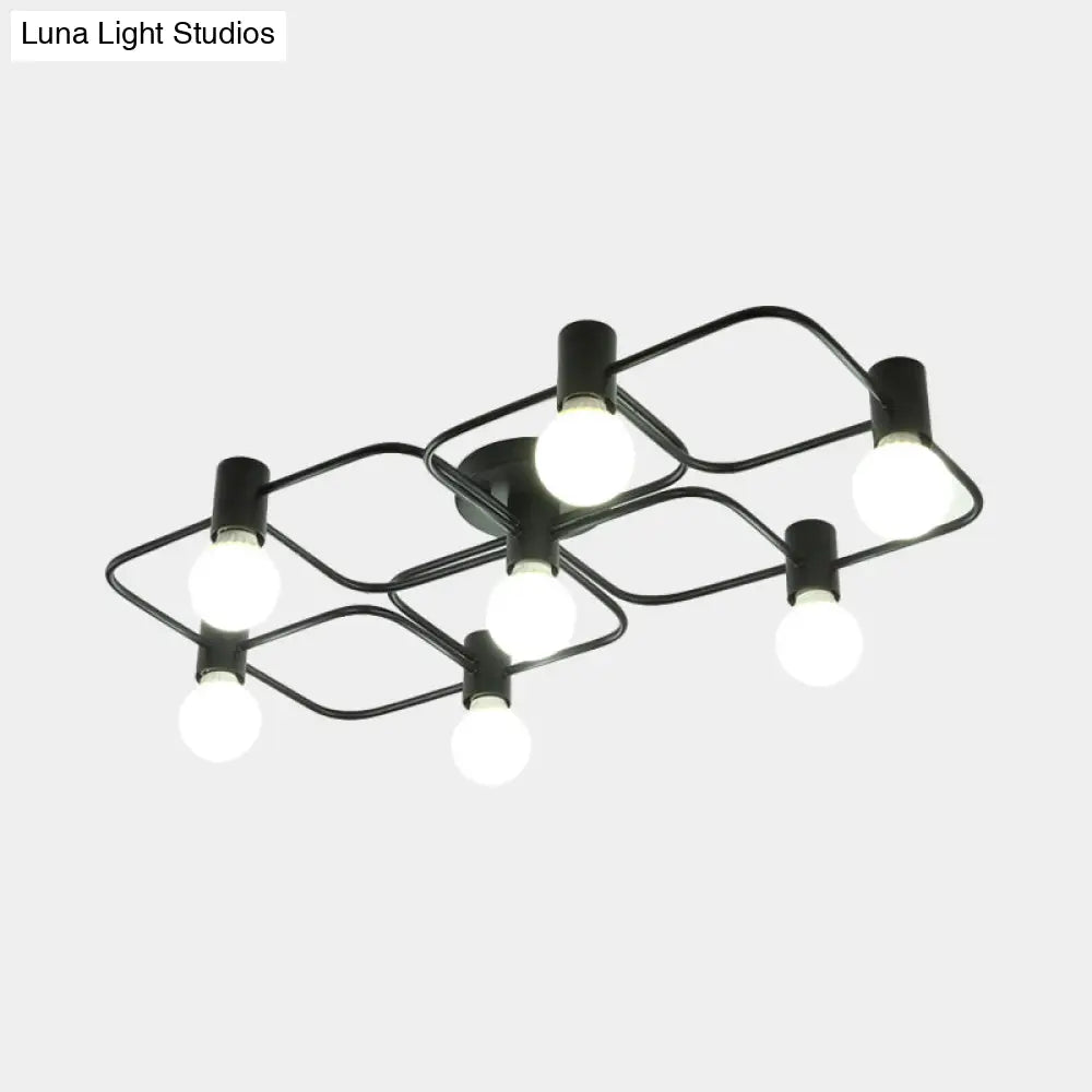 Lámpara de techo semiempotrada DecorBites™ contemporánea, rectangular o con forma de diamante, de 5, 7 o 9 luces, LED blanco/negro y pantalla de cristal opalino.