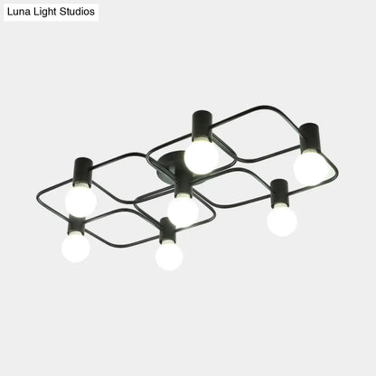 Lámpara de techo semiempotrada DecorBites™ contemporánea, rectangular o con forma de diamante, de 5, 7 o 9 luces, LED blanco/negro y pantalla de cristal opalino.