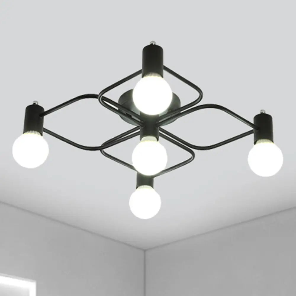 Lámpara de techo semiempotrada DecorBites™ contemporánea, rectangular o con forma de diamante, de 5, 7 o 9 luces, LED blanco/negro y pantalla de cristal opalino.