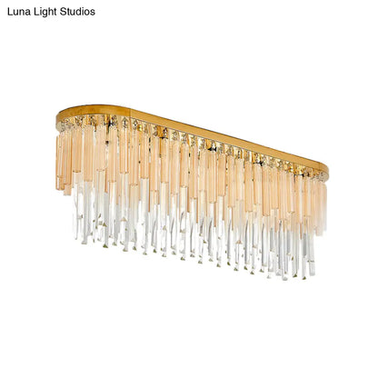 DecorBites™ DecorBites™ Contemporary Dining Room Ceiling Mounted Crystal Flush Mount Lamp - 10 Lights Golden Icicle, 23.5"/31.5" Width