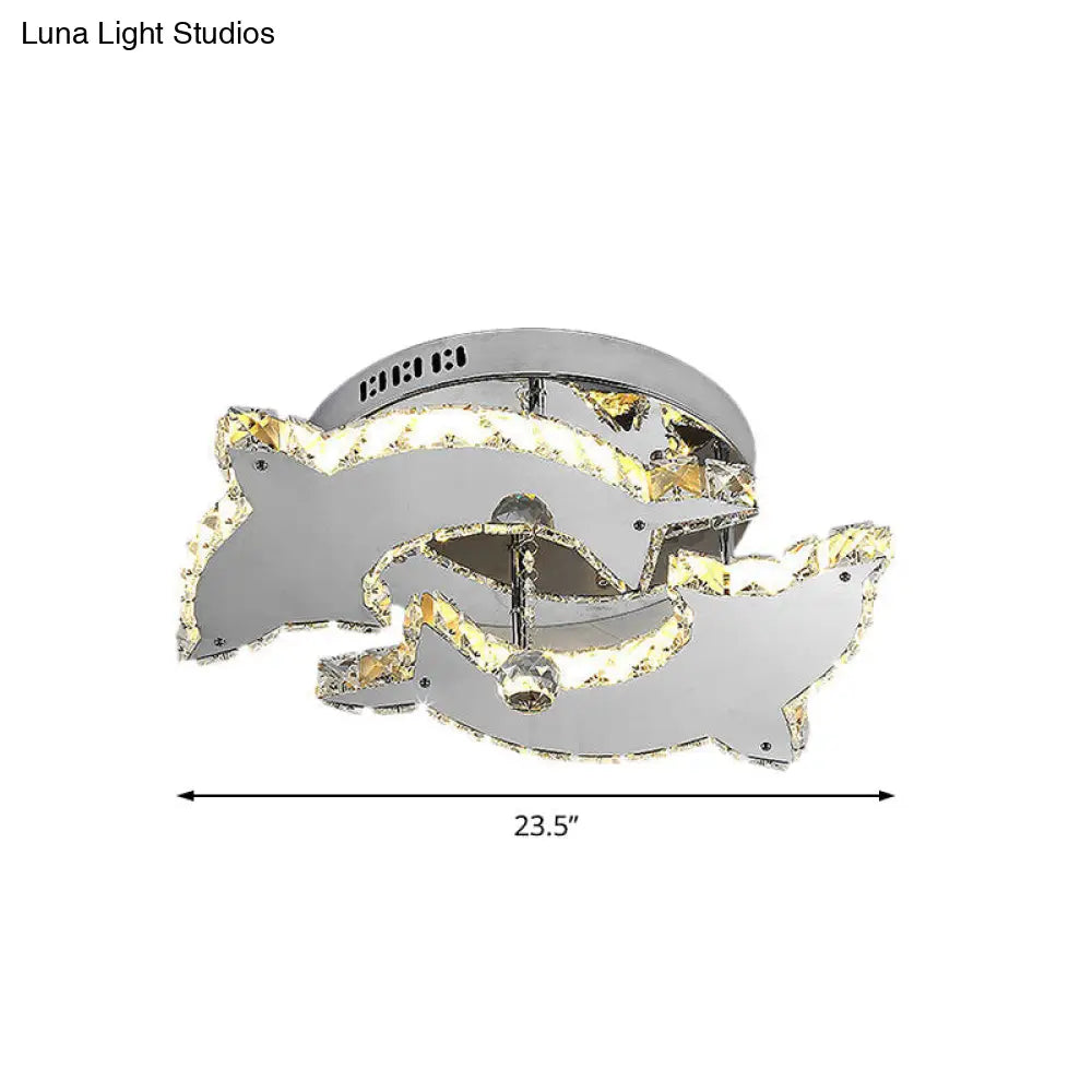 DecorBites™ Contemporary Dolphin Semi Flush Mount Ceiling Light with Crystal and Metal Accents - 2/3 Heads in Nickel