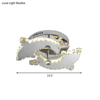 DecorBites™ Contemporary Dolphin Semi Flush Mount Ceiling Light with Crystal and Metal Accents - 2/3 Heads in Nickel
