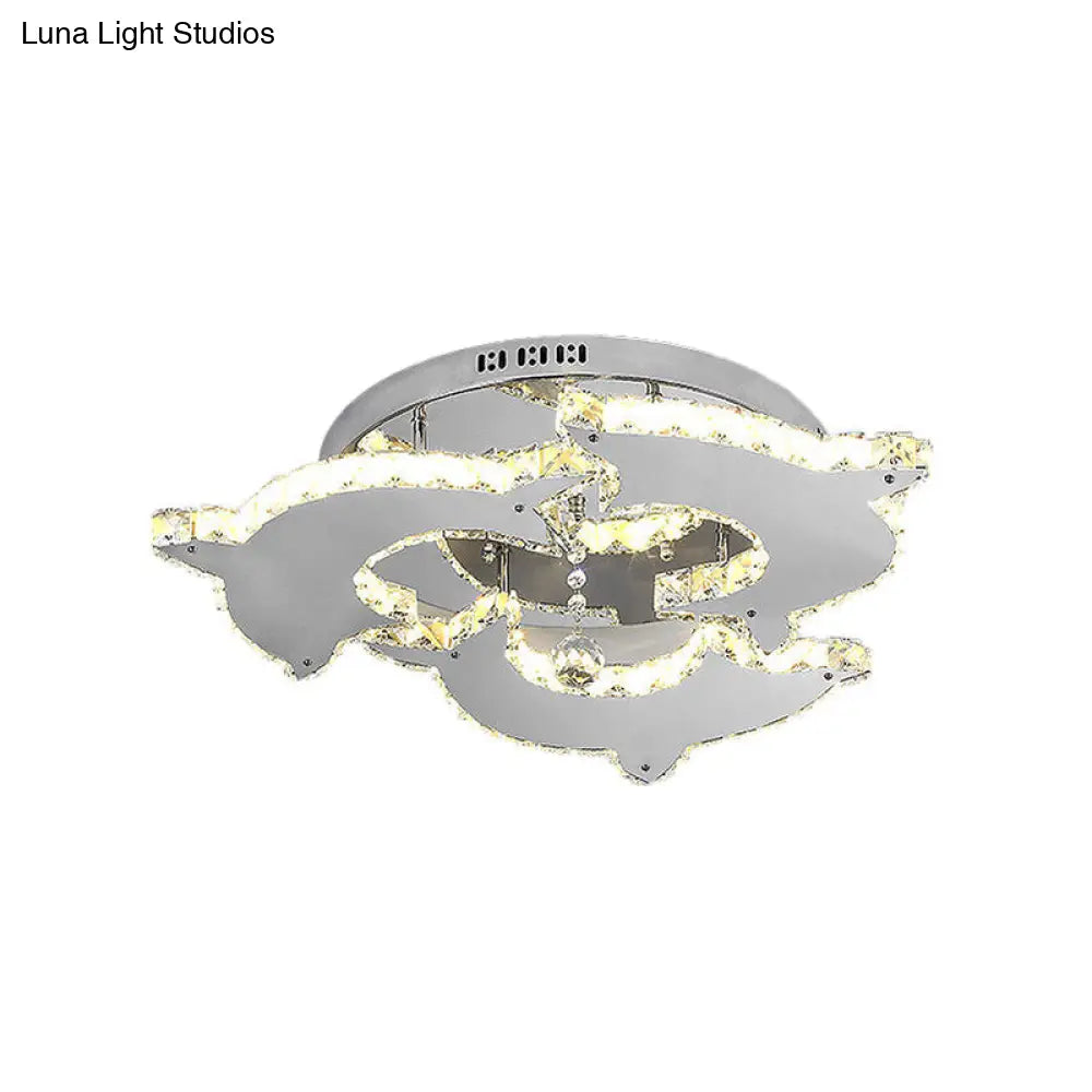DecorBites™ Contemporary Dolphin Semi Flush Mount Ceiling Light with Crystal and Metal Accents - 2/3 Heads in Nickel