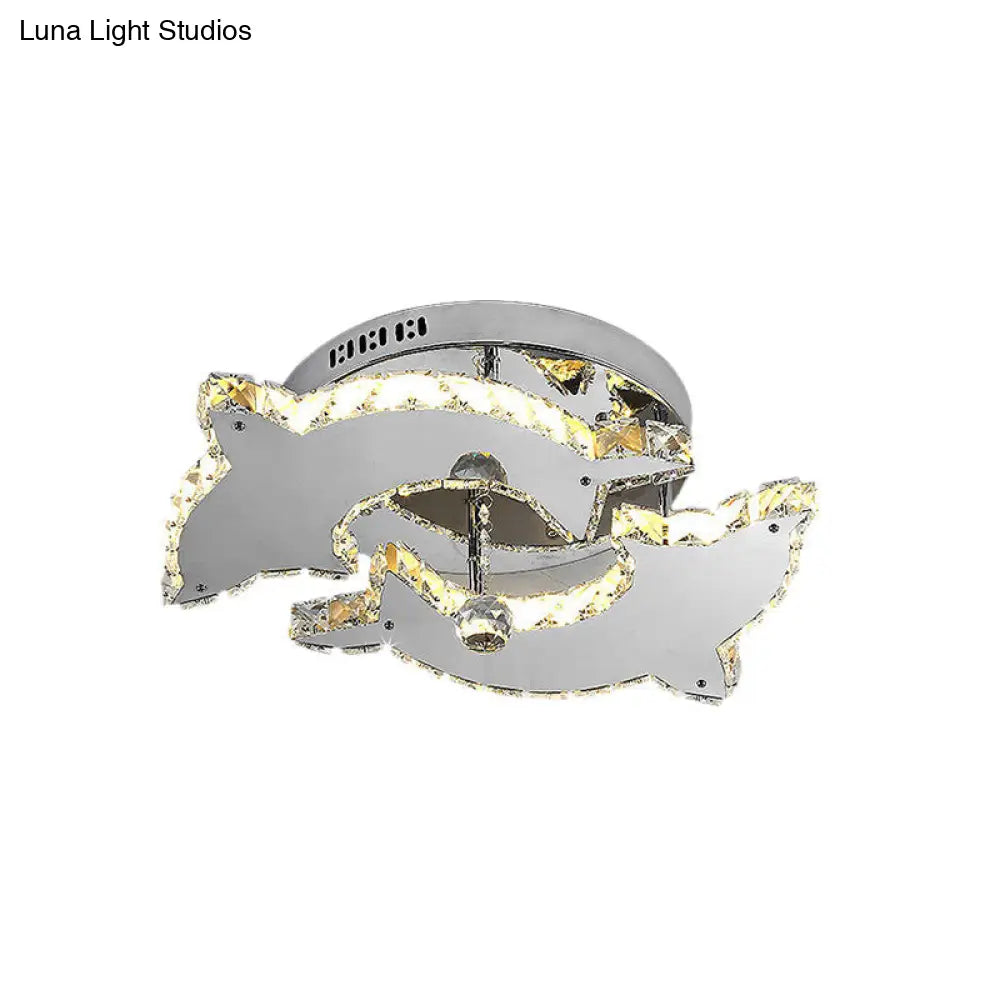DecorBites™ Contemporary Dolphin Semi Flush Mount Ceiling Light with Crystal and Metal Accents - 2/3 Heads in Nickel