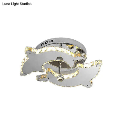DecorBites™ Contemporary Dolphin Semi Flush Mount Ceiling Light with Crystal and Metal Accents - 2/3 Heads in Nickel